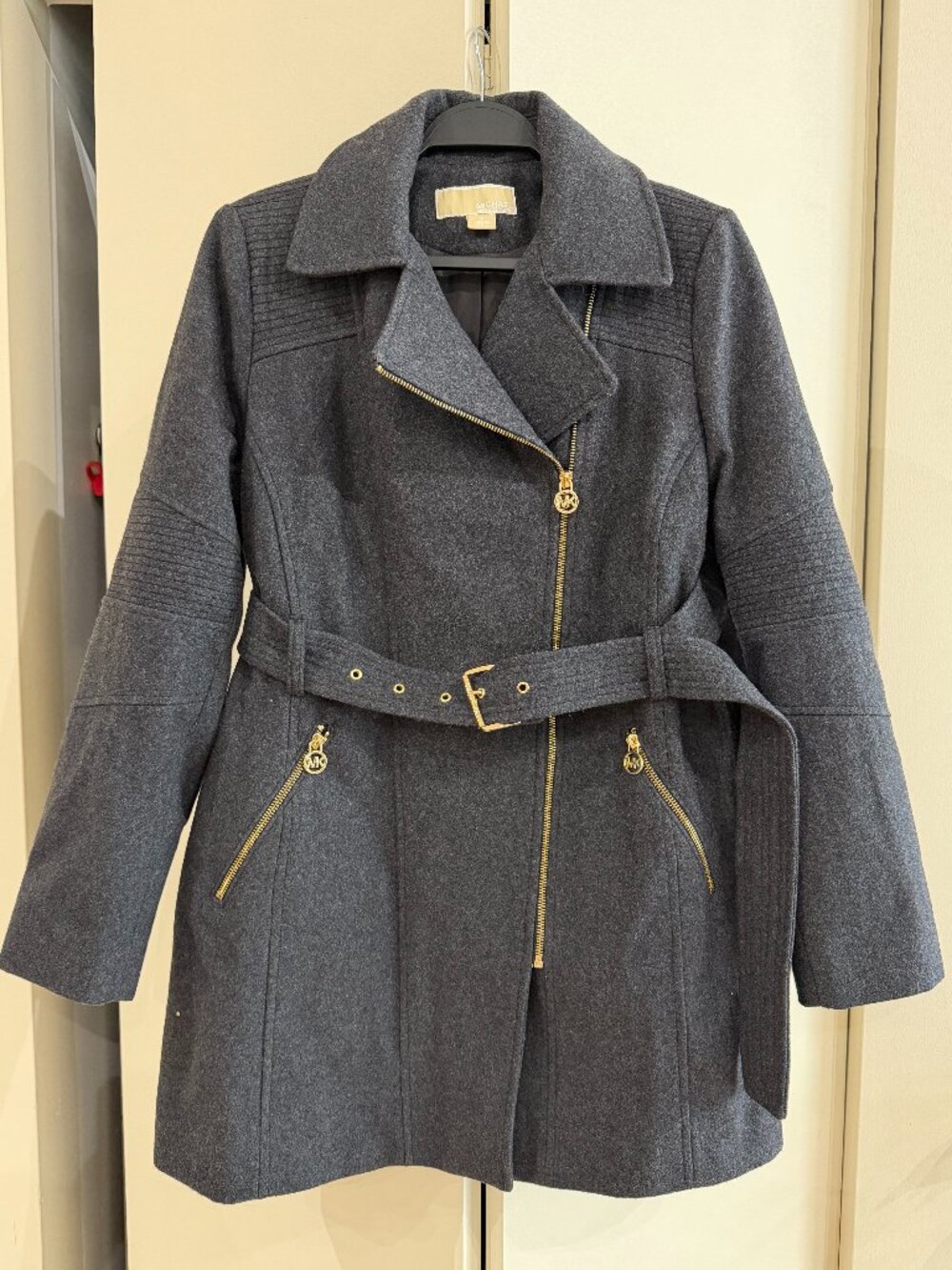 Michael by Michael Kors Gray Belted Wool Coat